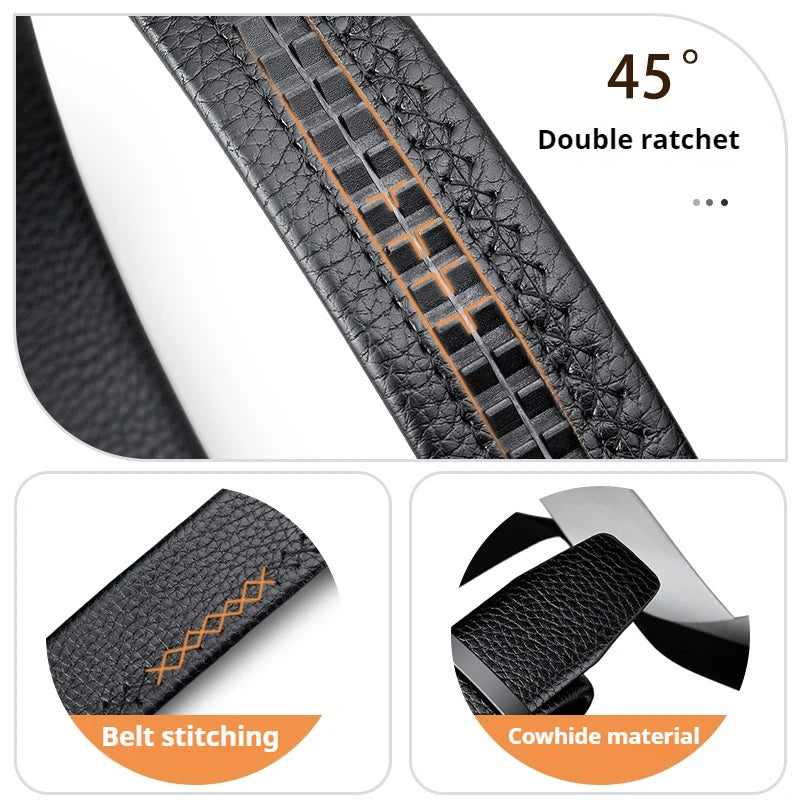 OYIFAN Men’s Genuine Leather Belt – Designer Alloy Buckle Automatic Ratchet Belt