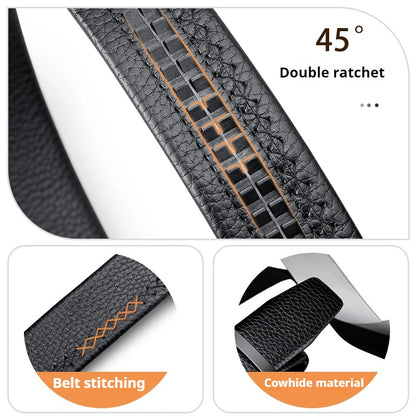 OYIFAN Men’s Genuine Leather Belt – Designer Alloy Buckle Automatic Ratchet Belt