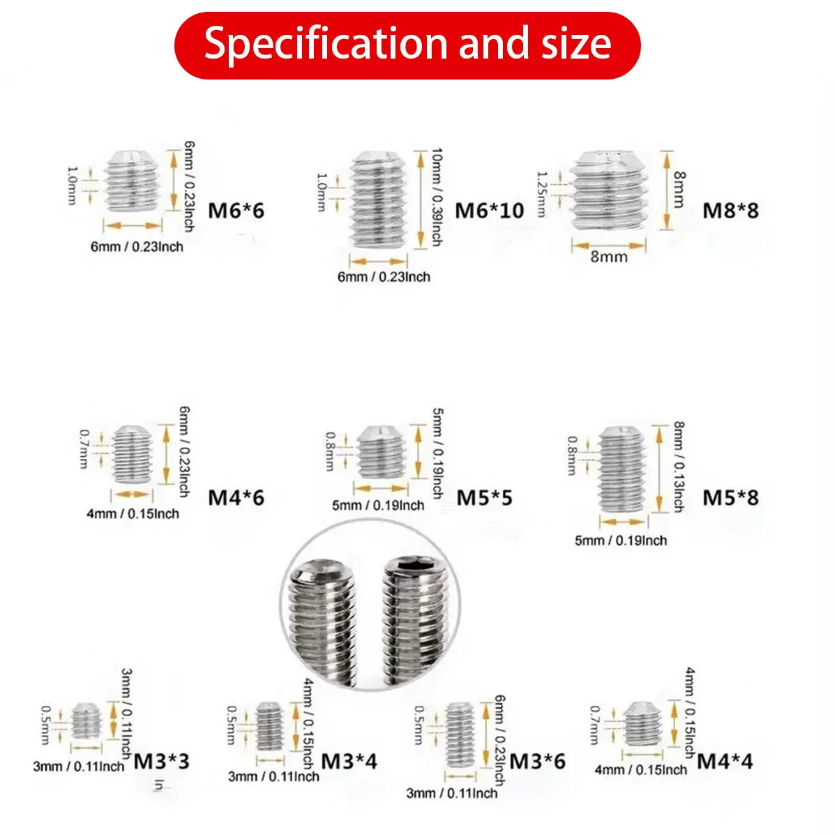 360pcs Stainless Steel Headless Hex Socket Screw Set - M3/M4/M5/M6/M8 Grub & Machine Screws