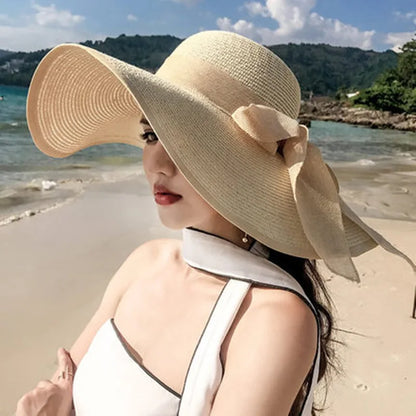 Women’s Foldable Summer Straw Hat – Beach & Travel Sun Visor with UV Protection, Bucket Cap Panama Style