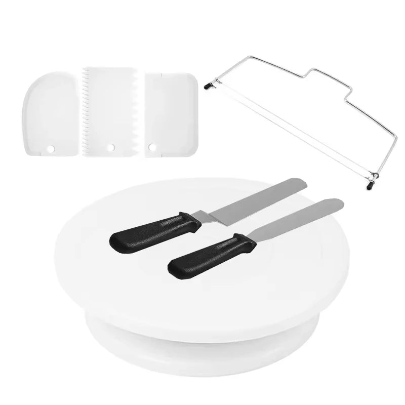 Cake Decorating Tools Kit – DIY Set with Rotating Turntable, Icing Smoother & Spatula
