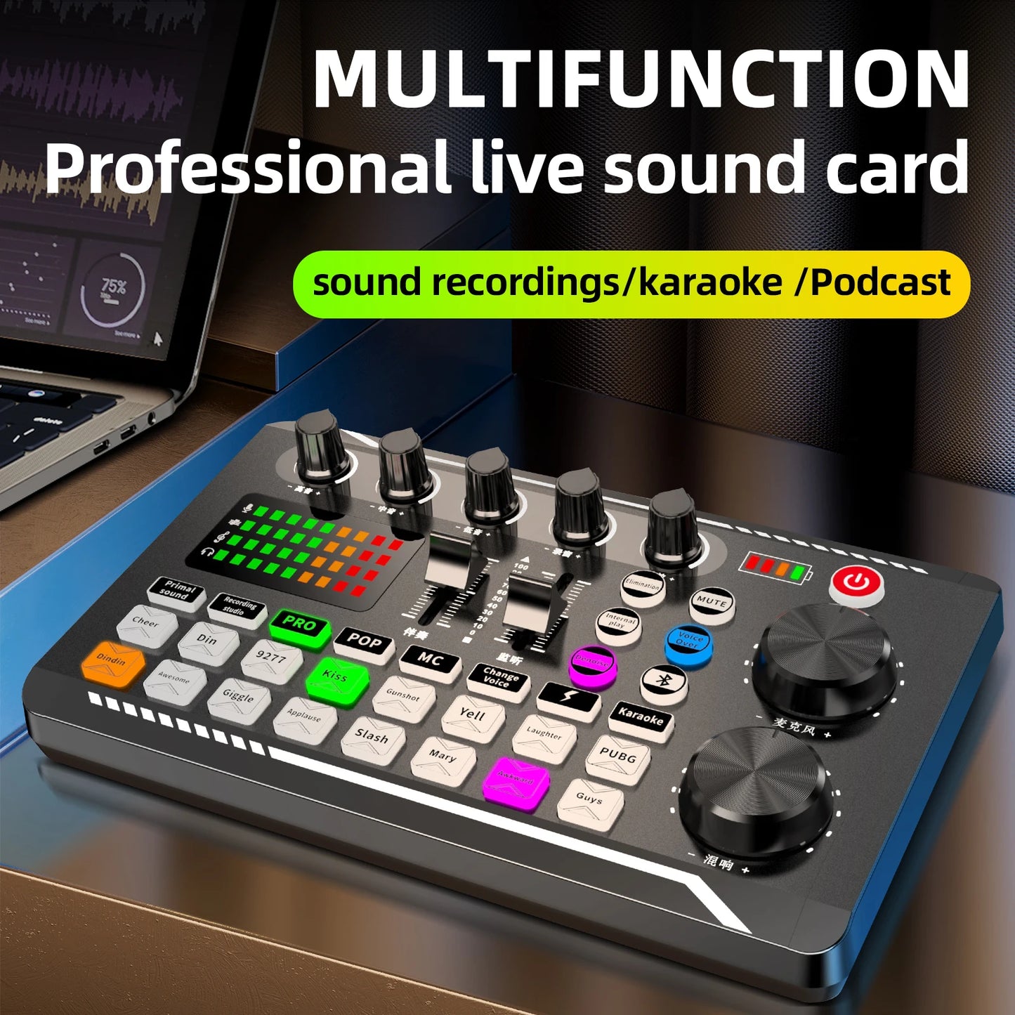 DJ Studio Sound Card Kit – Microphone, Mixer Console & Cables for Live Voice, Phone & Computer F998
