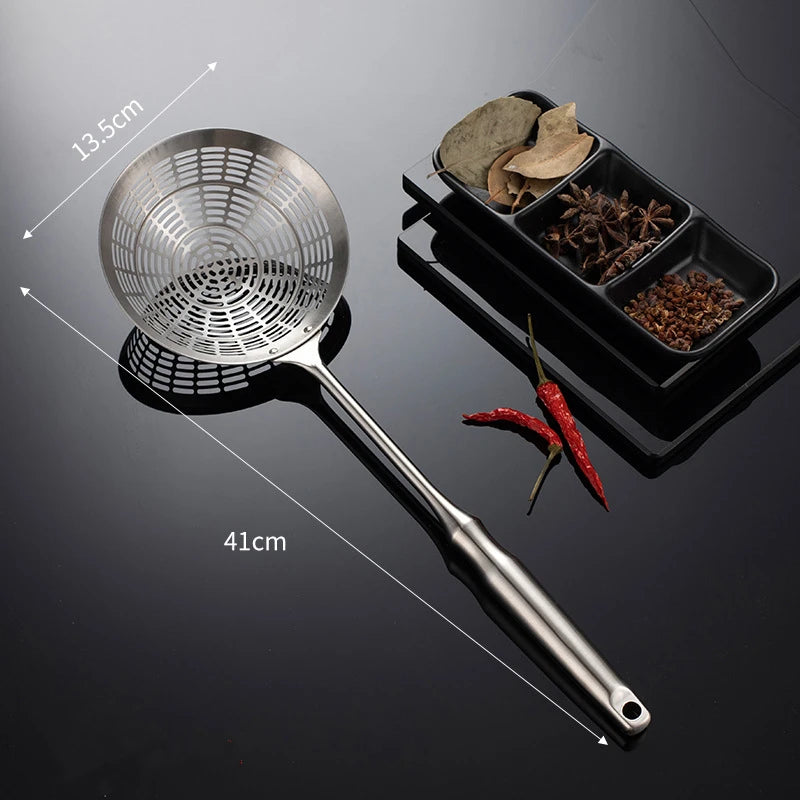 3 Sizes Round 304 Stainless Steel Strainer Set – Long Handle Kitchen Sieves for Hot Pot, Oil Filter & Cooking Tools