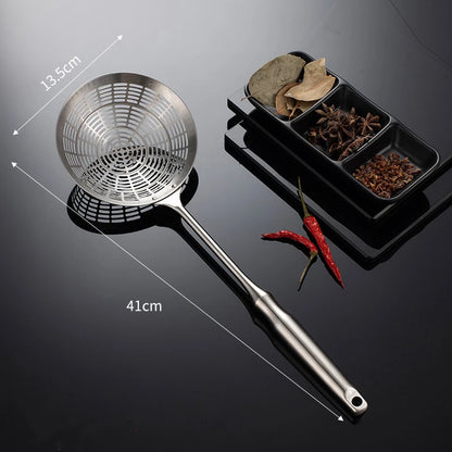3 Sizes Round 304 Stainless Steel Strainer Set – Long Handle Kitchen Sieves for Hot Pot, Oil Filter & Cooking Tools