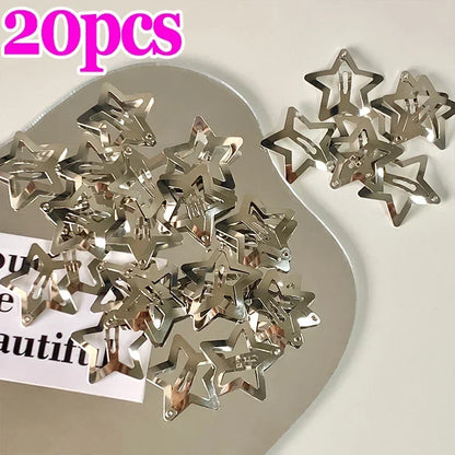 2/50PCS Y2K Silver Star Hair Clips – Filigree Metal Snap Hairpins for Girls, Nickel-Free Hair Jewelry Barrettes