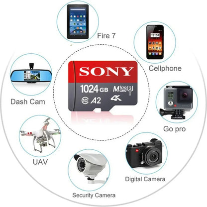 SONY 1024GB Micro SD Card – Class 10 High-Speed A2 TF Flash Memory for Xiaomi, Camera, Phone & Drone, 4K Ultra-HD Video