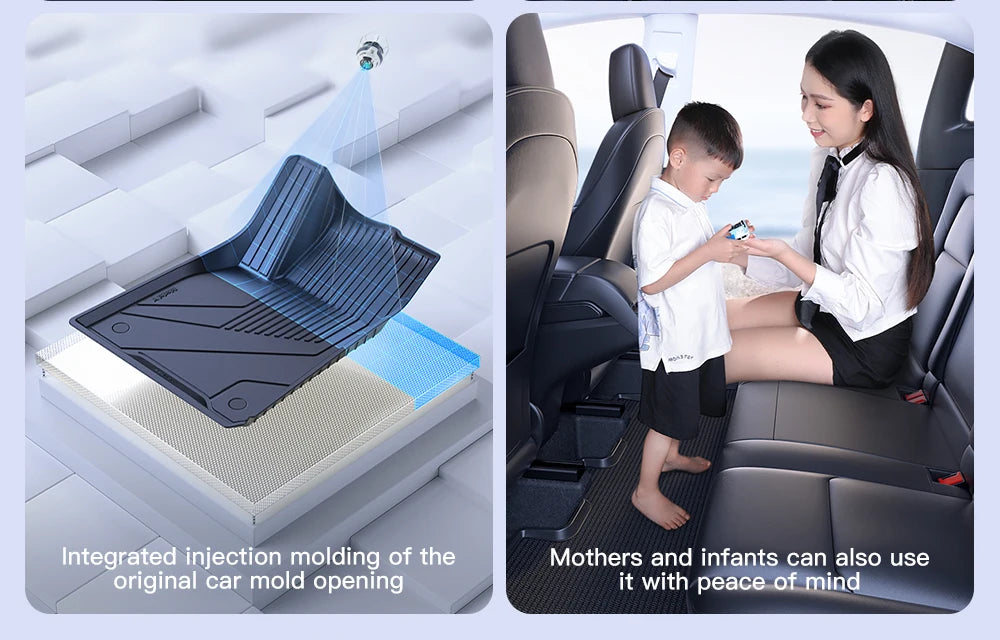 YZ Floor Mats for Tesla Model 3/Y 2021-2023 — Waterproof, Non-Slip TPE Car Accessories