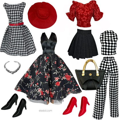 Deluxe Doll Clothes Set – Black & Red Tea Time Fashion Outfit for 11.5” Dolls