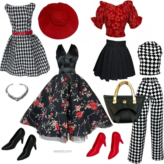 Deluxe Doll Clothes Set – Black & Red Tea Time Fashion Outfit for 11.5” Dolls