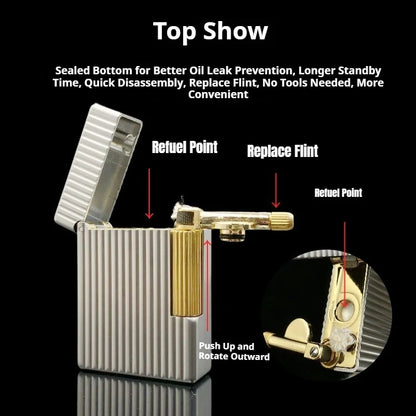 ST30 Vertical Pearl Chrome Oil Lighter – Stylish Side-Sliding Classic Metal Cigarette Lighter, Men’s Gift Accessory