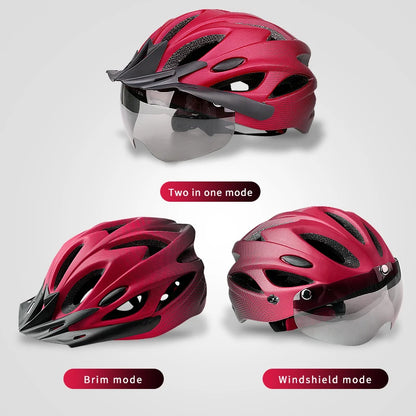 X-TIGER Cycling Helmet – Ultralight MTB Bike Helmet with LED Lights, Integrally-Molded Sports Safety Hat & Goggles Visor