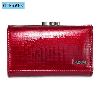 Women’s Genuine Leather Short Wallet – Fashion Alligator Hasp & Zipper Coin Purse AE2155