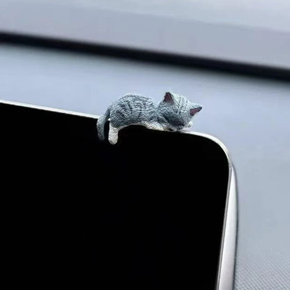 Cute Sleeping Cat Car Dashboard Ornament - Mini Cartoon Cat Decoration for Center Consoles and Navigation Screens