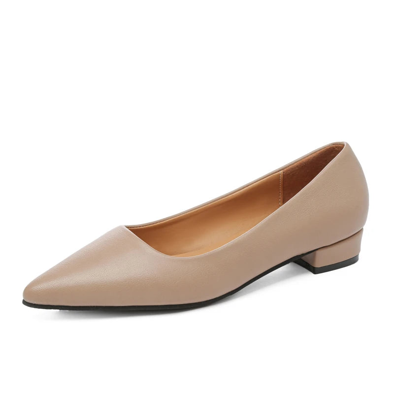 Women’s Pointed Toe Leather Heels – Shallow Mouth Square Heel Elegant Dress Shoes, Zapatos Mujer