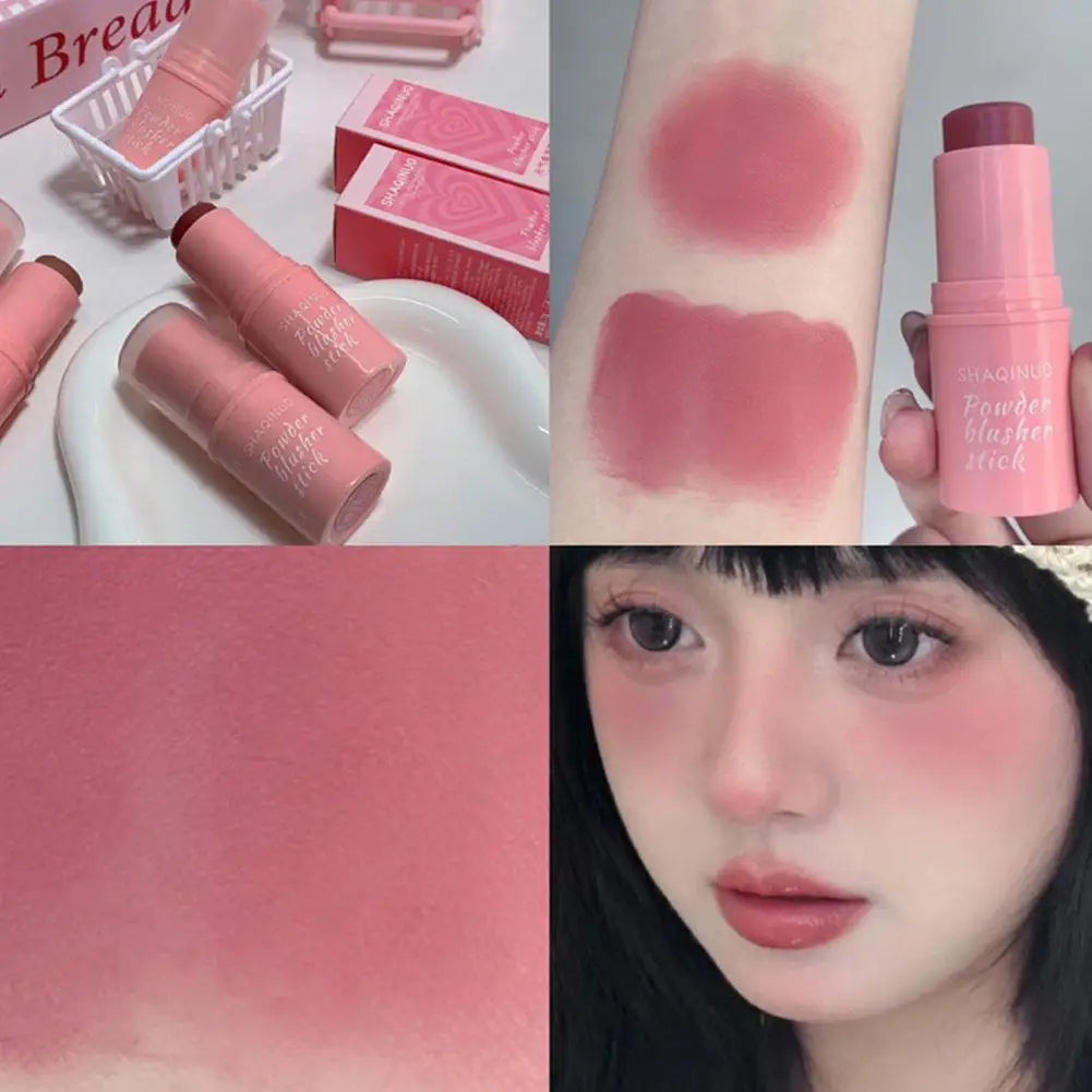 3-in-1 Monochrome Blusher Stick - Cheek & Lip Tinted, Durable Matte Rouge Powder for Natural Contour & Makeup Cosmetics