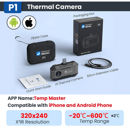 P1 Thermal Imager - USB-C 320×240 X³IR Infrared Camera for iPhone & Android, 25Hz, 600°C Temperature Range for Inspection