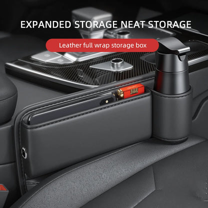 Universal Car Seat Gap Organizer Box – Multifunction Leather Storage Pocket with Cup Holder for Phone, Wallet, Keys & Cards