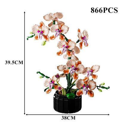 Orchid Cymbidium Building Blocks Set – DIY Potted Phalaenopsis Flower Simulation Toy for Valentine’s Gift