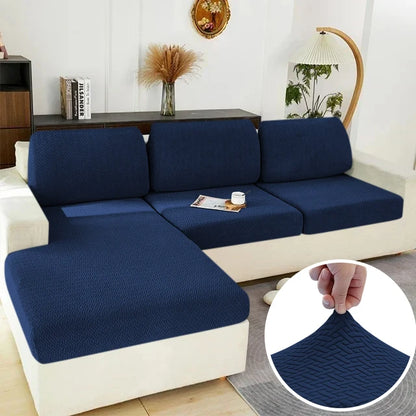 Elastic Jacquard Sofa Cover – Solid Grey Washable Seat Cushion Slipcover Furniture Protector for Sectional Living Room Sofa