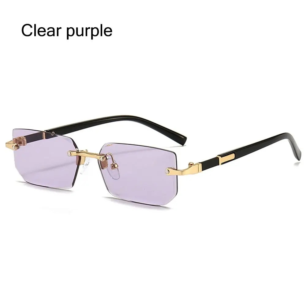 Rimless Rectangle Sunglasses – Fashion Small Square Shades for Men & Women, Summer Travel Eyewear