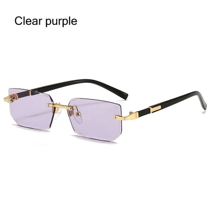 Rimless Rectangle Sunglasses – Fashion Small Square Shades for Men & Women, Summer Travel Eyewear