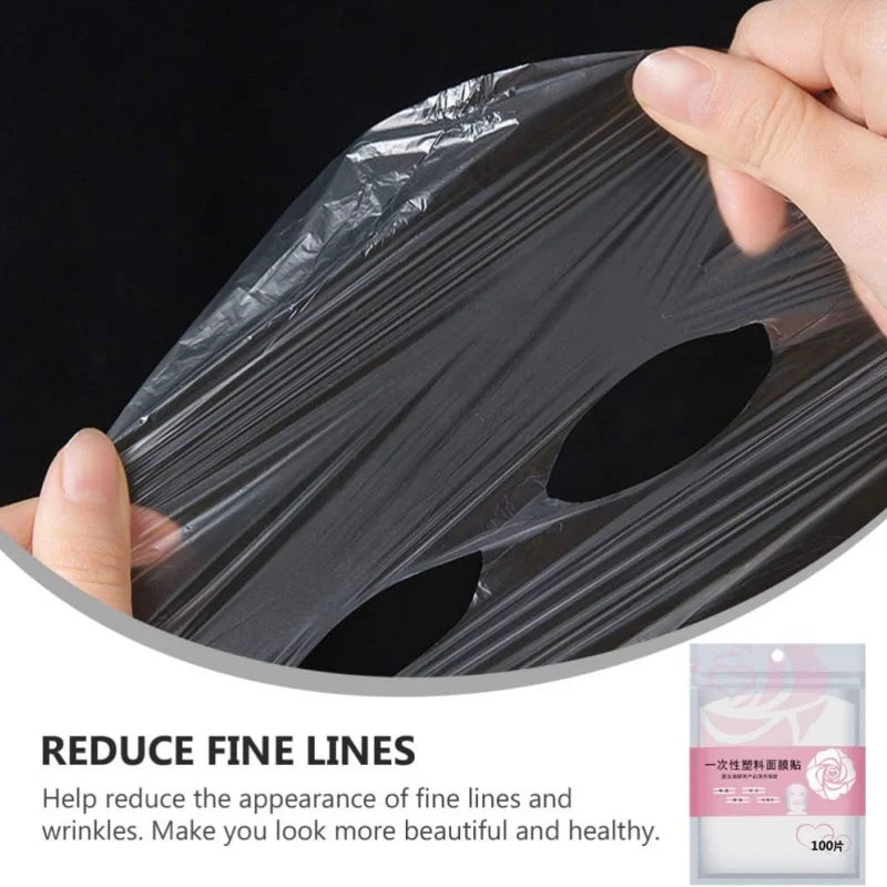 Disposable Full Face & Neck Beauty Wraps - 100/500pcs Transparent Plastic Film Mask Covers