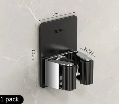 Non-Perforated Stainless Steel Mop Holder — Wall-Mounted Broom & Mop Clamp Hook for Bathroom & Door Storage