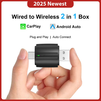 FLIXIVI 2025 2-in-1 Dual Interface Wireless CarPlay/Android Auto Adapter – Smart Mini Box, Plug & Fast Connect, Universal