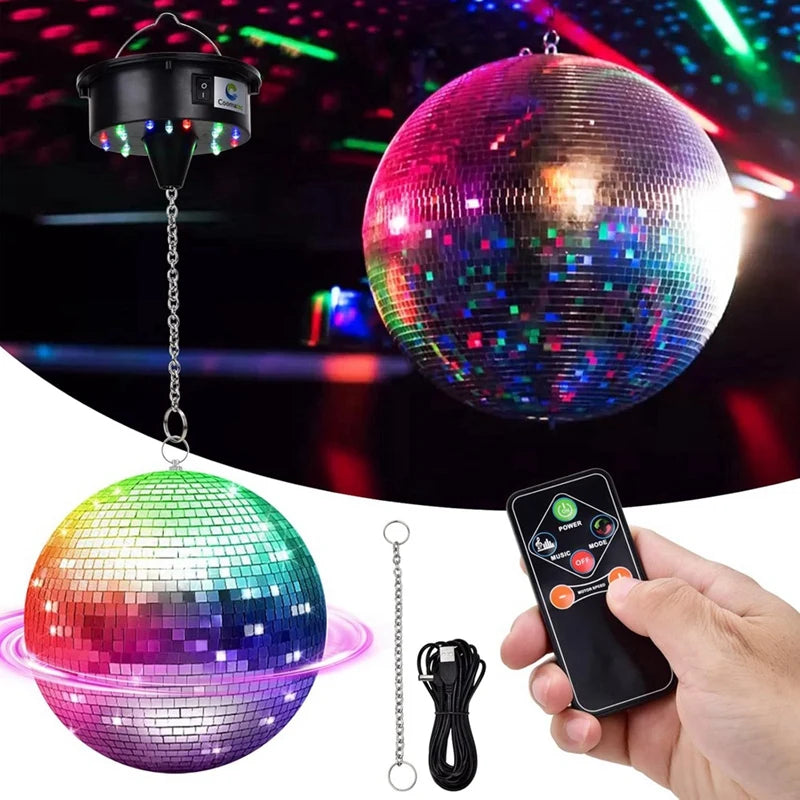 Rotating Disco Ball Motor Light - 18 LED Remote Control Mirror Ball Rotator for 12-24 Inch Disco Balls