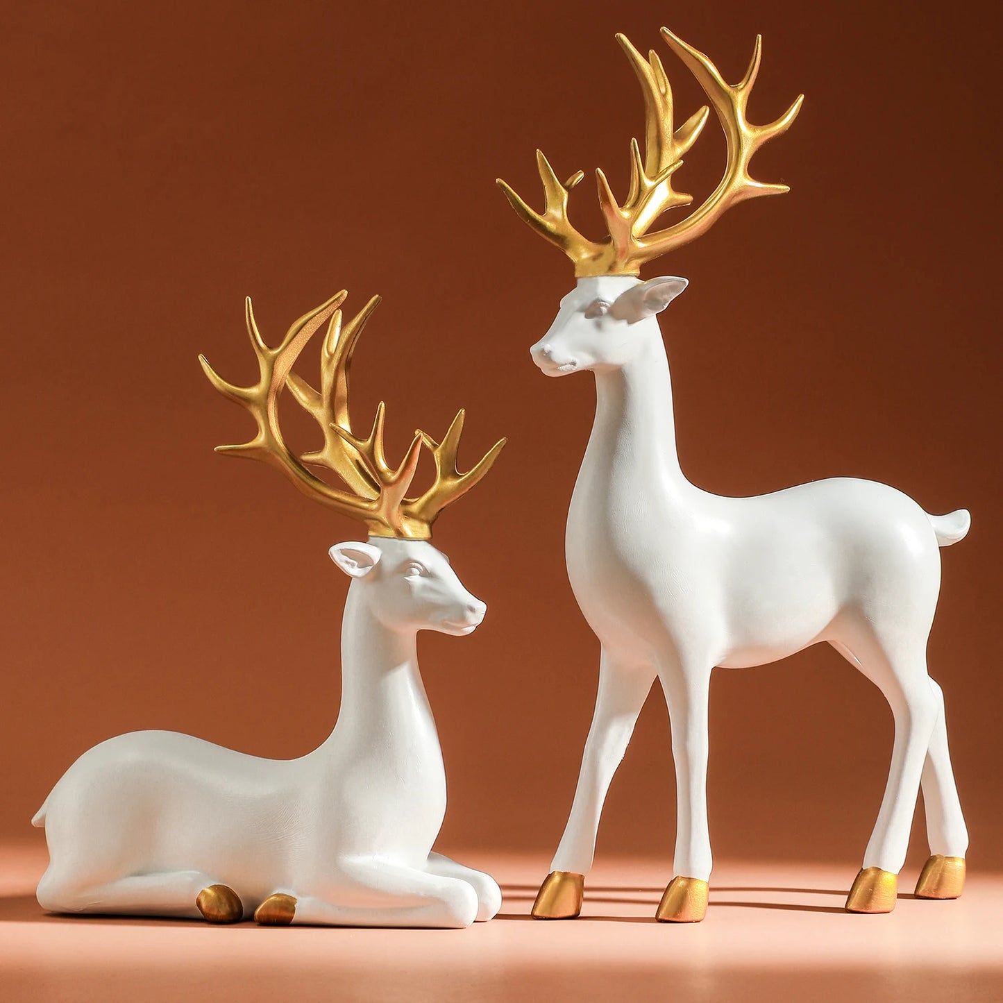 White Reindeer Figurine – Solid Resin Elk Statue for Living Room & Christmas Tabletop Decor