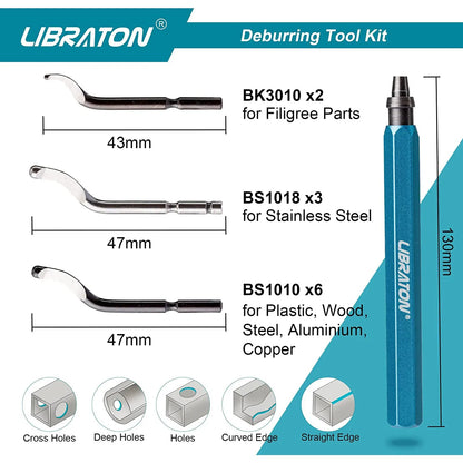11-Blade Deburring Tool with HSS Steel Blades - 360 Degree Rotary Head for Metal, Resin, Plastic, 3D Printing, and Wood