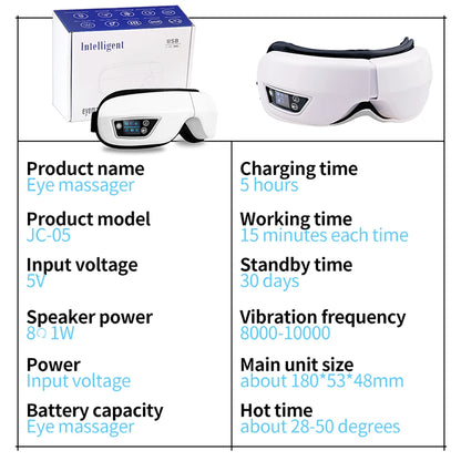 6D Smart Eye Massager — Vibration & Hot Airbag Compress, Bluetooth Music Eye Massage Glasses for Relaxation & Fatigue Relief