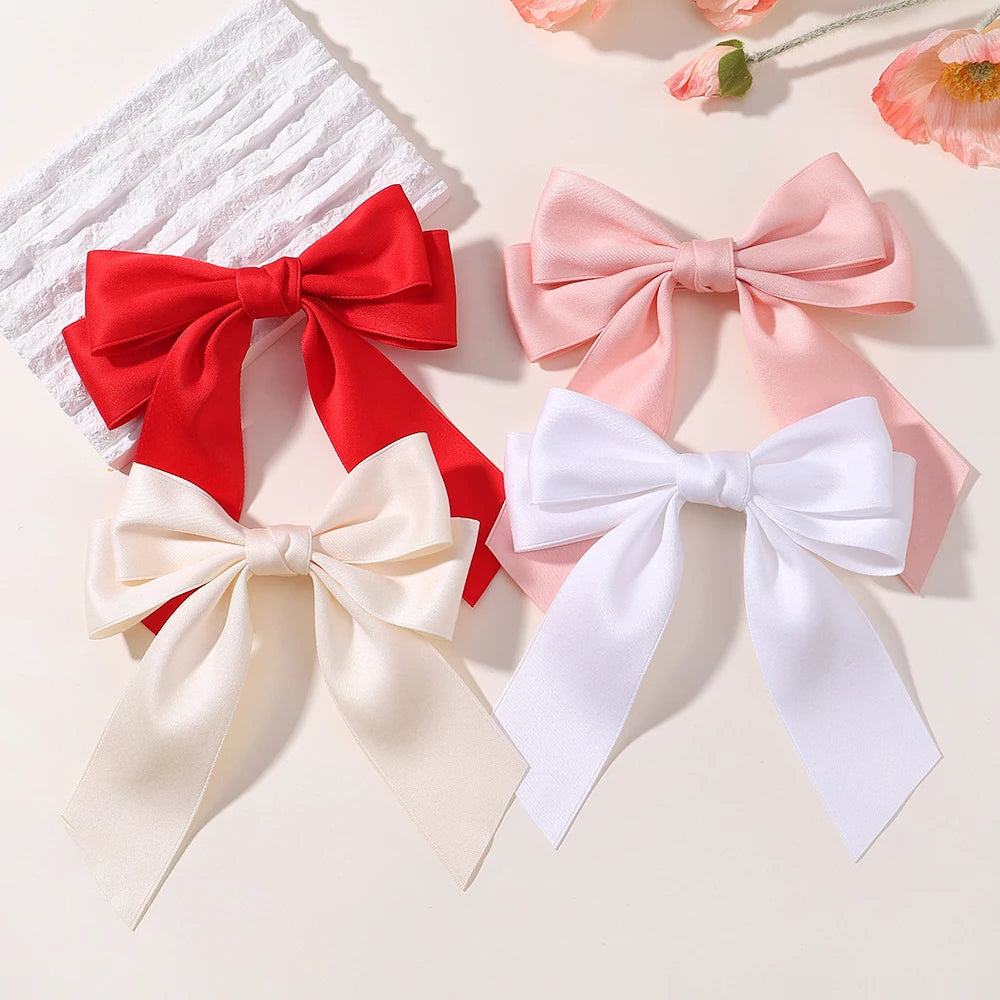 Hot New Fashion Fabric Large Bow Hairpin – Sweet Red & White Bow Hair Clips for Women & Girls, Top Clip, Female Hair Accessories
