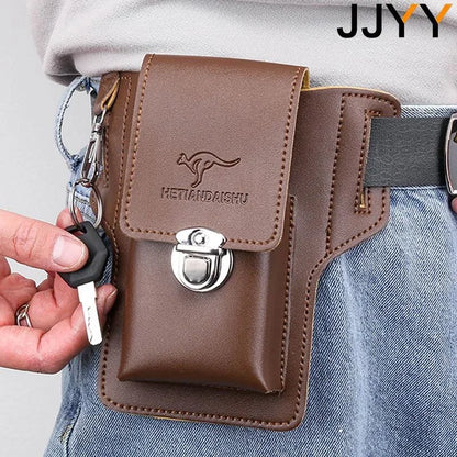 Men’s Leather Vintage Waist Bag – Phone Holster Pouch for Travel, Hiking & Outdoor Use