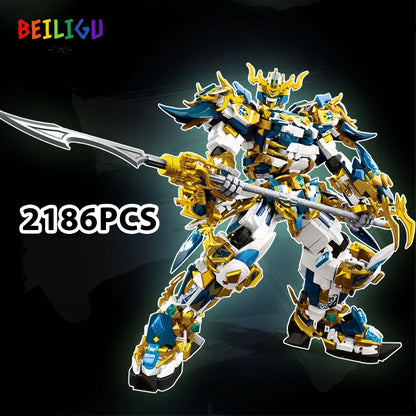 2000+PCS Warrior Robot Building Blocks – Monkey, Dragon, Tiger & Bird Mecha Action Figures for Adults
