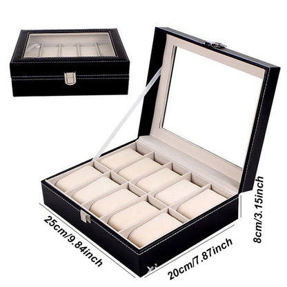 DELESYS PU Leather Watch Box – 2/3/4/5/6/8/10/12 Slot Storage Case with Lock, Traditional Style Gift Box