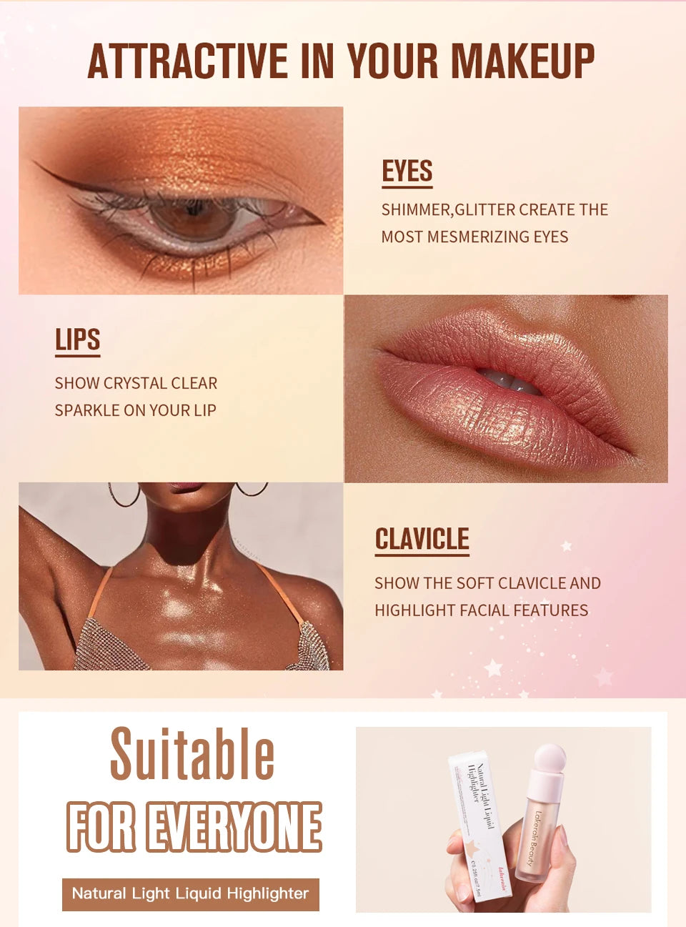 4-Color Liquid Face Highlighter — Bronzer & Contour Shimmer Makeup