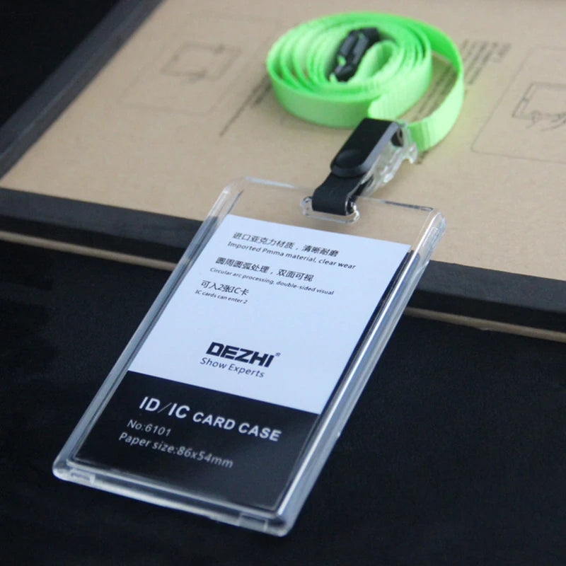 Transparent Acrylic ID Card Holder Keychain - Plastic Business Badge Holder with Lanyard and Clip Organizer for Office Supplies