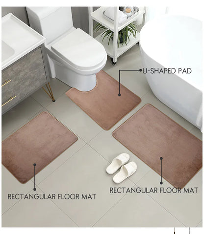 3 Piece Bathroom Mat Set – Non-Slip Toilet, Shower & Bath Floor Absorbent Rugs, Soft Comfortable Carpet for Laundry Room