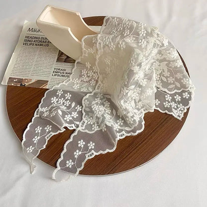 White Woven Floral Lace Hair Scarf Wrap – Retro Triangle Headscarf, Travel & Photo Hat, Hair Accessories for Women