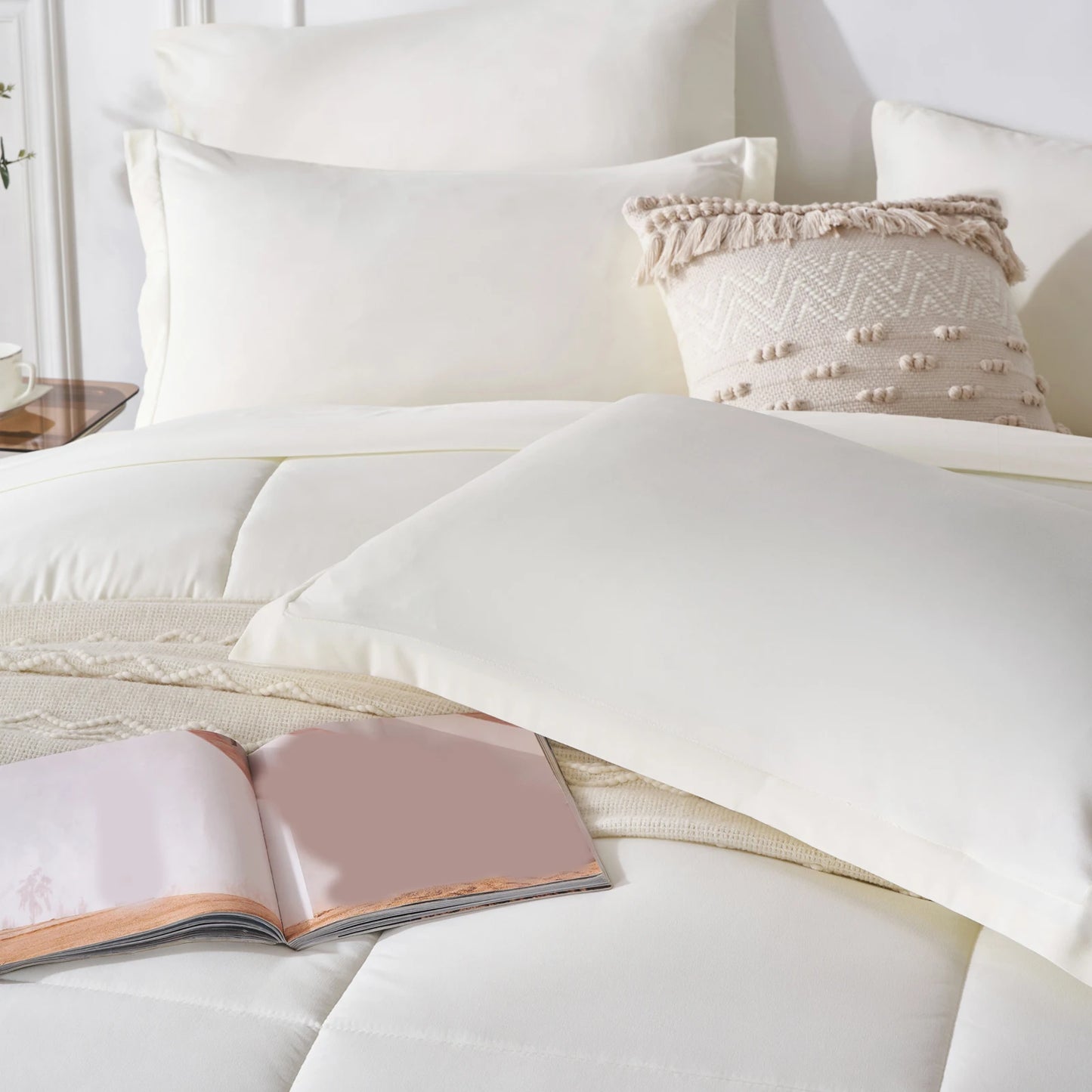 7-Piece Queen Bed-in-a-Bag Comforter Set — Solid Geometry Comforter, Sheets & Pillowcases, Stylish Bedroom Gift