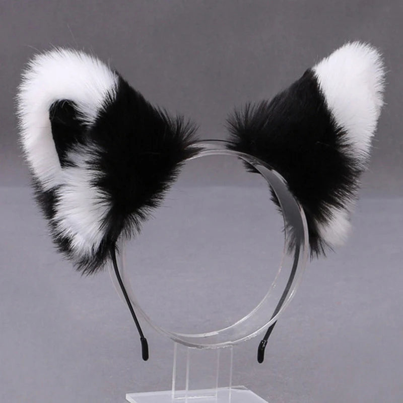 Lolita Animal Cat & Fox Ear Hair Hoops — Cosplay Faux Fur Hairband for Girls, Halloween Anime Headwear Accessory