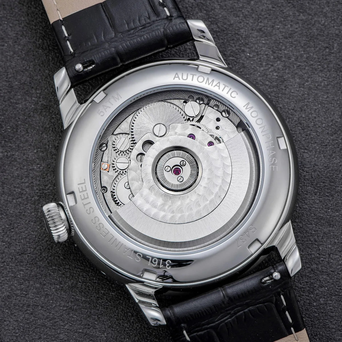 Sugess Moonphase Men’s Automatic Mechanical Watch — 40MM Stainless Steel with Seagull ST2528 Movement and Blue Sandstone Dial