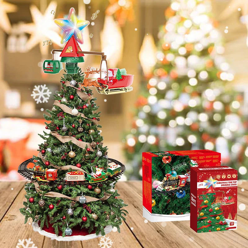 Battery Operated Railway Train with Sound & Light – Electric Christmas Tree Top Star Track Toy for Kids
