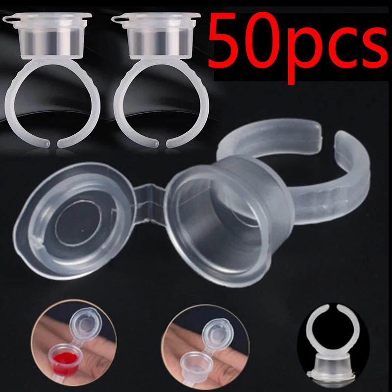 50pcs Disposable Tattoo Ink Ring Cups — Microblading & Permanent Makeup Pigment Tool Accessories
