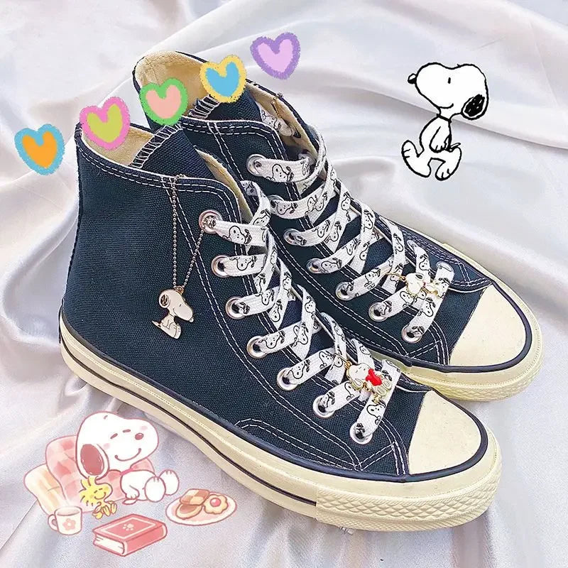 Snoopy Thick Flat Shoelaces – Non-Elastic Athletic & Casual Sneaker Accessories
