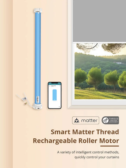 Zemismart Matter Smart Roller Shade Blinds – Motor with Built-in Battery, 38mm Tube, Compatible with HomeKit, Google Home, SmartThings App