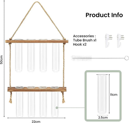 2-Layer Glass Planter Plant Terrarium with Wooden Stand - Wall Hanging Test Tube Vase