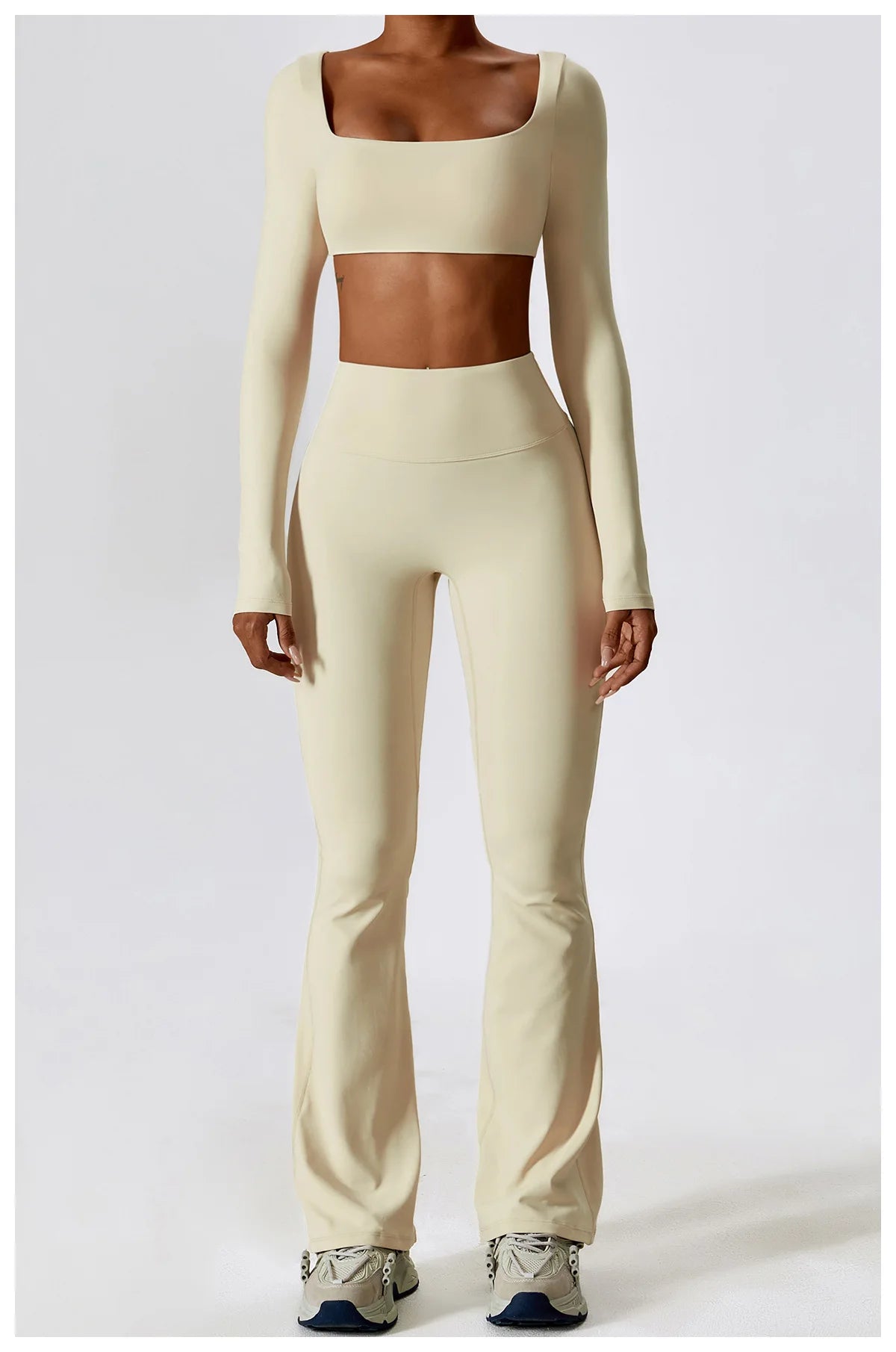 2PCS Seamless Women’s Yoga Set – Long Sleeve Crop Top & Leggings Workout Outfit, Athletic Gym Sportswear