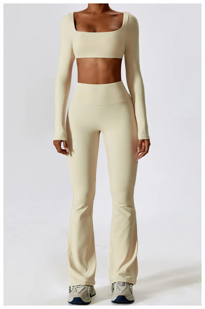 2PCS Seamless Women’s Yoga Set – Long Sleeve Crop Top & Leggings Workout Outfit, Athletic Gym Sportswear